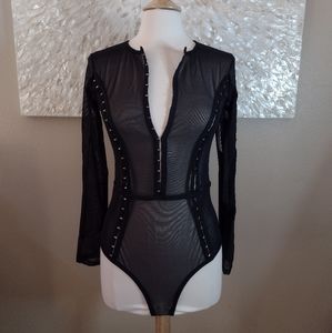 Hauty Hook Up  BodySuit Black Sheer NWT Size L